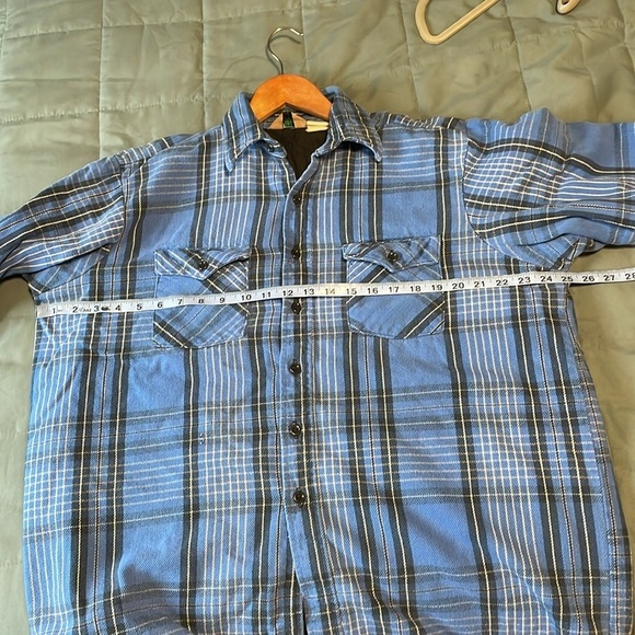 VTG Plaid Shacket XL Blue Winter Run Pockets Dad Oversized Fall Button Down Barn - Picture 13 of 15